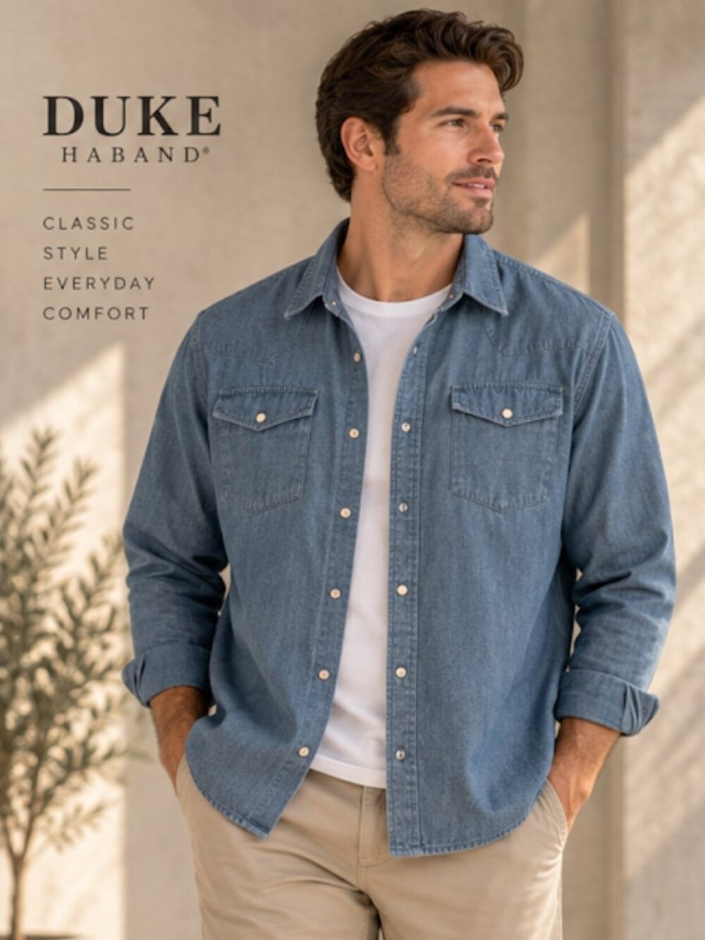Duke Haband Men’s Blue Chambray Denim Western Snap Shirt – Size 3X
